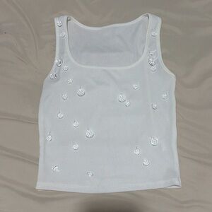 White Embellished Tank Top - Women